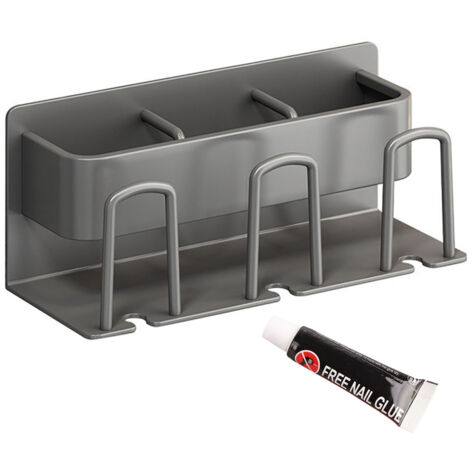 Porte-brosses à dents mural sans perçage en aluminium spatial 3 tasses gris, économe en espace pour brosse à dents électrique, accessoire de salle de bain. (1/5)