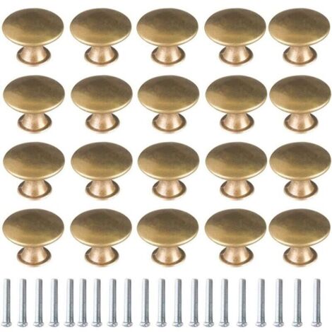 Boutons de Porte Laiton Vintage 20 Pièces - Lot de Boutons Mushroom pour Tiroirs/Armoires/Portes - Alliage de Fer, Bronze Jaune, 30x21mm