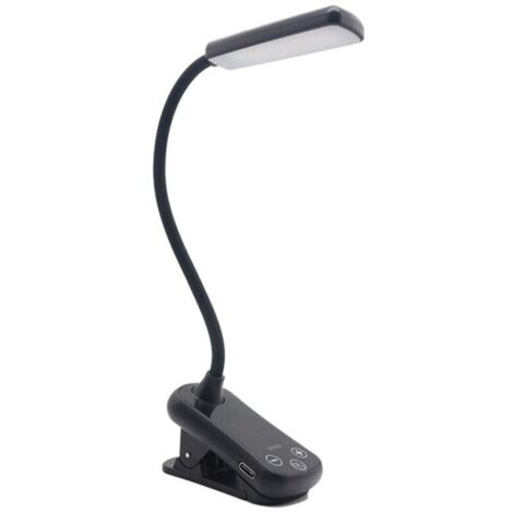 Lampe de bureau LED rechargeable USB avec pince, 3 températures couleur, 8 niveaux luminosité, 16 LEDs, noir, plastique, 29.7x8x4.2cm (1/4)