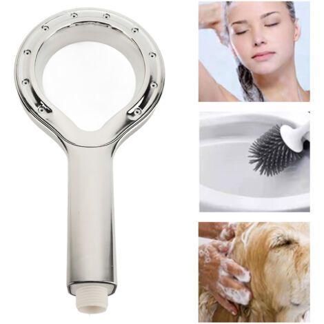 Pomme de Douche Douchette à Main Haute Pression avec Débit Large et Design Évidé ABS Blanc pour Bain et Soin des Animaux 245mm (1/5)