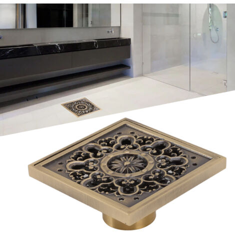 Grille de Sol Classique Carrée en Cuivre Anti-Odeurs Grande Capacité pour Salle de Bain [Évacuation Douche] (1/5)