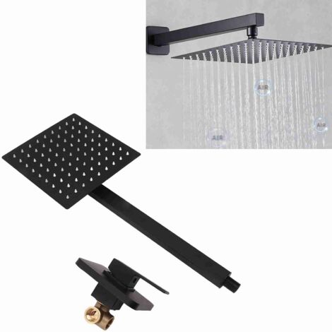 Kit de douche mural Rain Square Noir - Robinet mélangeur unique, tête carrée en cascade, design encastré moderne pour salle de bains (1/5)