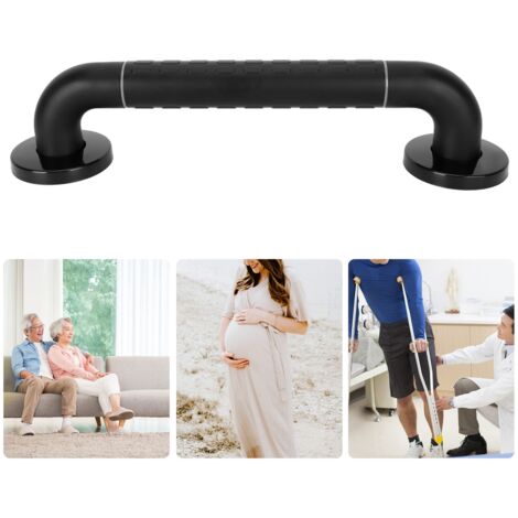 Barre de sécurité bain toilettes - Poignée support main - 38 cm noir - Matériaux plastique et tube métal intérieur - Fluorescent - Hastaudis 300 kg - 8 vis et chevilles fournis (1/5)