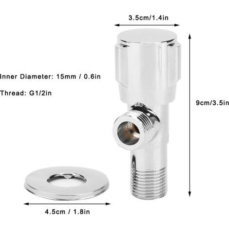 Robinet à angle G1/2in en cuivre galvanisé, valve d'arrêt pour robinet toilette cuisine installation 10MPa, kit angle valve moderne avec couvre décoratif (1/5)