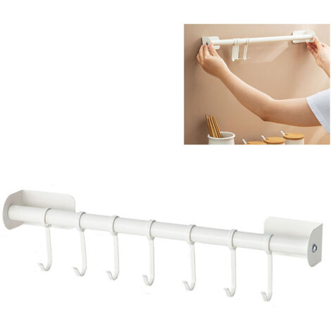 Barre de Suspension pour Cuisine avec Crochets Amovibles Noir 40cm, Rail Murale sans Perçage pour Organisation des Ustensiles