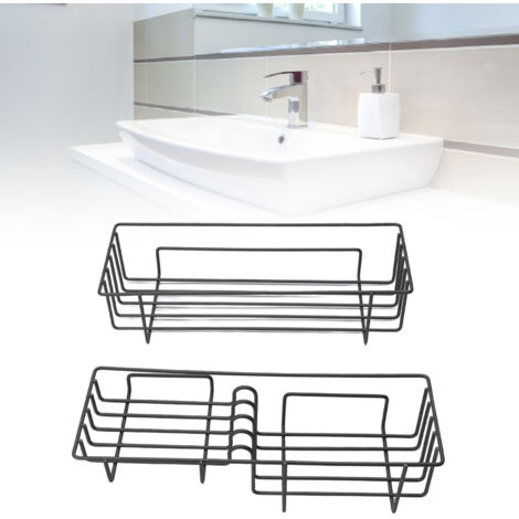 Tablette Murale Organisateur Salle de Bain avec 2 Étages en Fer Gris Adhesive Sans Perçage (1/5)