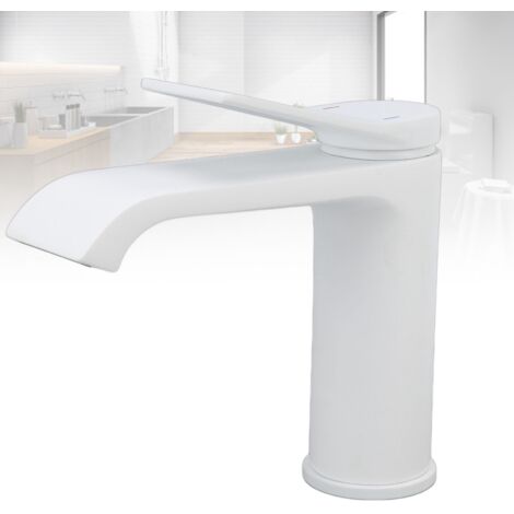 Robinet de Salle de Bain G1/2 Blanc Anti-Corrosion Robinet Mélangeur Courte pour Lavabo (1/5)