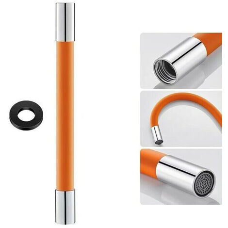 Extender de Robinet Flexible Silicone - Tuyau Corrugé 360° Rotatif pour Évier et Salle de Bain, 20/30/50 cm, Couleurs Blanc/Orange/Noir, Interface G1/2", Kit d'Installation Rapide (1/5)
