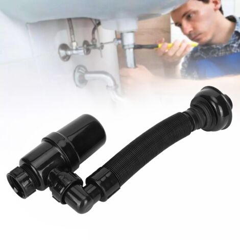 Siphon Anti-Blocage avec Déodorant pour Lavabo et Évier - P Drain Type Décor - Bocal Lavage Accessoire Flexible à Souplesse 60cm Plastique Noir 192g (1/5)