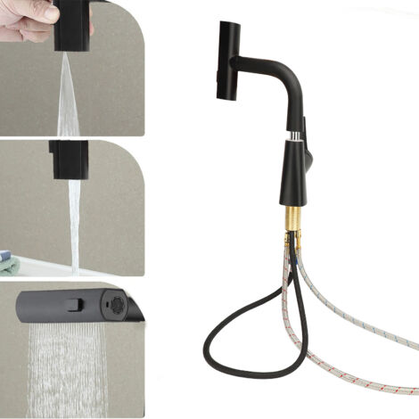 Robinet de cuisine cascade 3 modes noir mat avec pulvérisateur amovible rotatif 360° pour installation monobloc (1/5)
