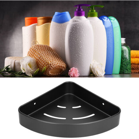 Étagère murale triangulaire pour coin de douche avec trous d'évacuation en aluminium anti-corrosion noir - Rack organisateur pour produits de soin personnels (1/5)