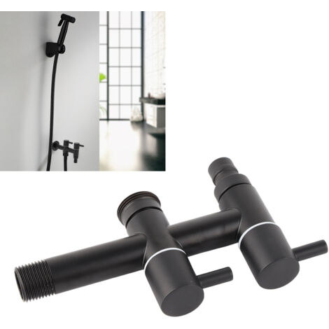 Robinet d'eau G1/2 pour Machine à Laver avec Base Longue en Acier Inoxydable, Couleur Noir, Diamètre 4.8cm (1/5)