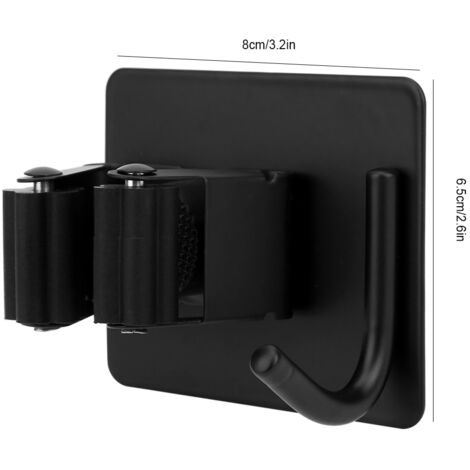 Porte-Mop Fixation Murale Support Organisateur [Stainless Steel/Silicone] [6.5x8cm/30lbs] Noir 1 Pièce (1/5)