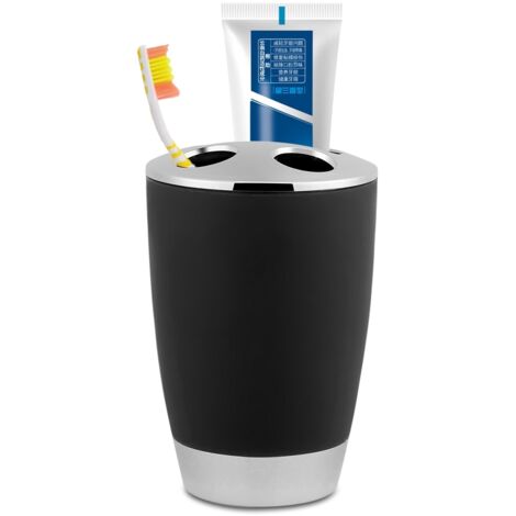 Ensemble 4 Pièces Accessoires Salle de Bain en PP Plastique Noir avec Porte-Savon, Distributeur et Rangement Dentifrice (1/5)