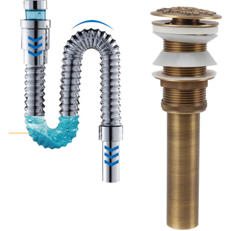 Stopper pour vanité de lavabo en cuivre antique sans trop-plein – Installation facile et drainage efficace. (1/5)