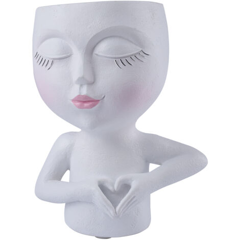 Pot de plantes décoratif figurine femme avec trou d'évacuation, résine, 14x12x19cm, blanc/kaki/brown, 400g (1/5)