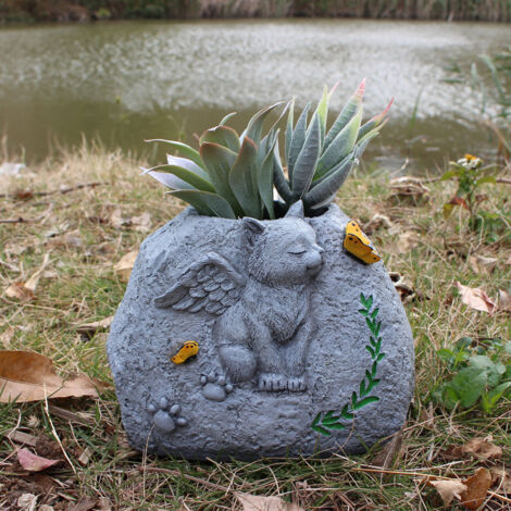 Pot de Fleur Céleste pour Succulentes avec Angel Cat – Résine de Luxe, 15.5cm – Mémorial Émouvant pour Animal & Déco de Jardin