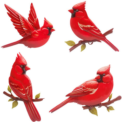 【Décoration Métallique d'oiseaux】+ 【Oiseaux Rouges】+ 【4 pièces】 + 【Jardin/terrasse】 [Oiseaux Rouges Métalliques 4 pièces pour la décoration de jardin/terrasse] (1/5)