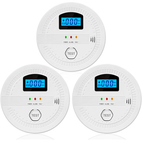 【Détecteur de fumée et monoxyde de carbone】3 packs avec alarme sonore et lumineuse，écran LCD，intelligent，Low Battery Warning，pour maison bureau garage hotel appartement (1/3)