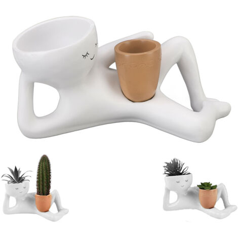 Pot à plantes décoratif en résine - Pot de fleurs "Figure couchée" humoristique avec drainage - Pot à succulentes pour décor de jardin maison - Citron jaune - 25cm (1/5)