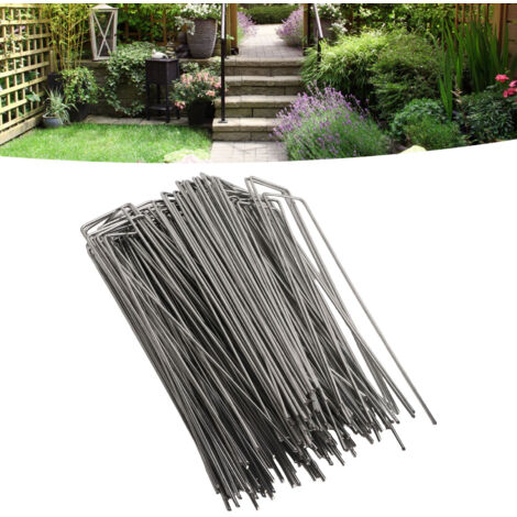 Boucles de fixation galvanisées pour jardin, Marque, LCP-2024, matériau durable rustproof, en forme de U, 100 pièces dimensions 4x10cm pour fixation de tissus d'anti-mauvaises herbes et décoration (1/5)