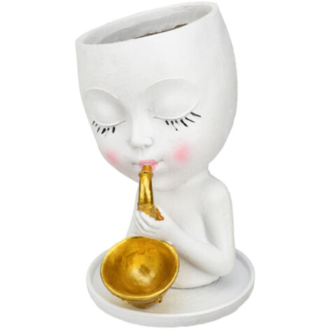 Pot de Fleur Sculpture Saxophone Résine Blanche Décoratif Moderne (1/5)