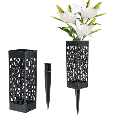 Porte Fleurs pour Tombes, Support en Plastique PP Noir avec Perforations Drainantes, Longue Tige de 13.5cm (1/5)