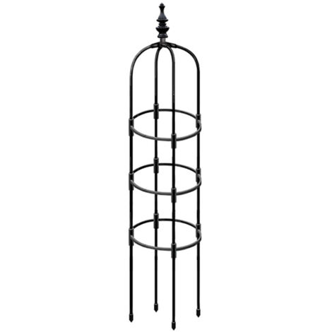 Tuteur Obélisque Escalade pour Jardin - Cage Verticale Empilable en Acier Inoxydable Noir (Diam. 25cm, 90cm/120cm/150cm/180cm - 4 Piquets au Sol, Design avec Oiseau au Sommet)