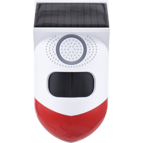 【Détecteur de mouvement solaire】 Alarmes extérieures avec sirène 120dB et LED, Distance de détection ajustable IP65 rechargeable pour ferme maison villa jardin (1/5)