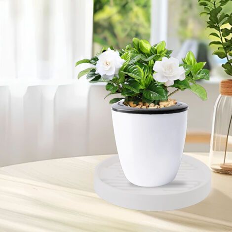 Plateau roulant pour plantes Plateau de palette rond mobile pour pots avec roues cachées Poterie dolly Résine Diamètre 25,5cm (1/5)