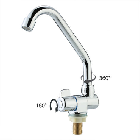 Robinet de cuisine RV rotatif et pliable monté sur mur/plan encastrable tout cuivre - Flexible pour caravane, bateau et camping-car (1/5)