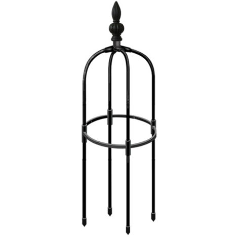 Tuteur Jardin Obélisque Stackable Hauteur Modulable (90-210cm) Diamètre 32cm Noir Acier Résistant 4 Supports en Terre avec Design Sommet Oiseau