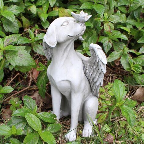 Statue de jardin en résine composite, Statue commémorative d’ange chien avec ailes de papillon, Sculpture pour animaux de compagnie, Décor extérieur résistant, Peinte à la main, Dimensions 20x11x11 cm (1/5)