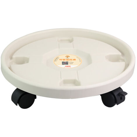 Soucoupe Roulante à 4 Roues Universelles avec Système de Verrouillage, ABS Blanc Diamètre 33 cm, pour Fleurs et Arbres en Pots Larges (1/5)