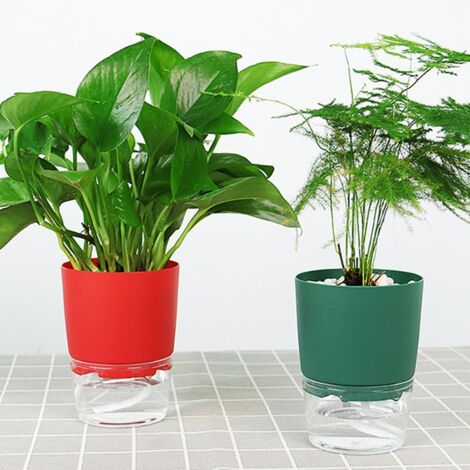 Pot de Fleurs Autonome à Double Couche 14.5cm x 10cm x 19cm, PP, Stockage d'Eau, Vert/Ou Rouge/ Ou Blanc, 190g (1/5)