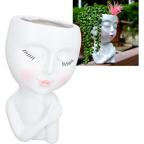Pot à Fleurs en Résine Haute Densité - Poupée Fermant les Yeux - Drainage - 8.8x17.7cm - Blanc (1/5)