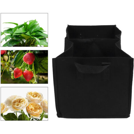 Sac de Culture pour Plantes en Non-Tissé - Sac de Plantation Carré pour Balcon, Potager et Jardin - 2 Compartiments - 30x60x25cm - Black