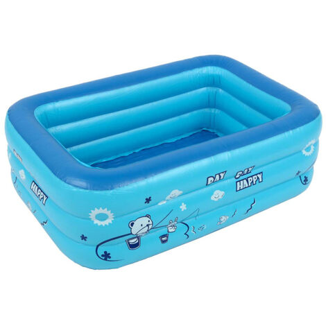 Piscine gonflable rectangle PVC 130x80x40cm, bain pour bébé, facile à transporter et rangement rapide, design 3 anneaux indépendants