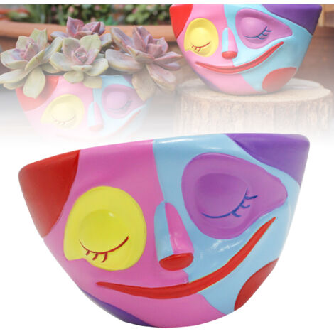 Pot de Succulent Facé Coloré Artisanal Résine Décor Jardinière Maison Indoor Outdoor Têtes Taille Approx. 12.8cm (1/5)