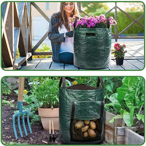 Sac à plantes PE Sac à culture respirant pour jardin Sac de plantation Sac à légumes outils de jardinage 3 gallons vert foncé 25x22cm (1/5)