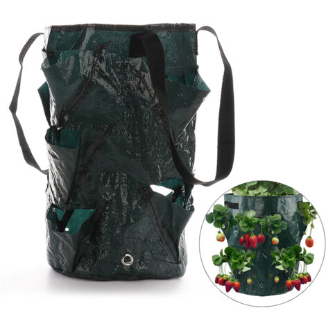 Sac de culture pour fraises et légumes en PE, modèle 3 gallons avec 16 ouvertures et anses, dimensions 35x20cm - Sac de jardinage pratique pour potager urbain (1/5)
