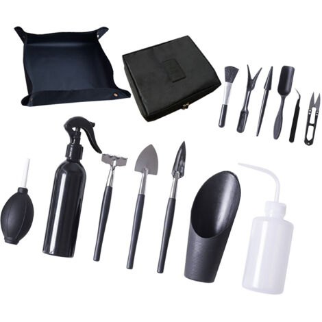 Kit de jardinage miniature avec tapis imperméable - 15 outils de transplantation pour succulentes, bonsaï et plantes d'intérieur - Set d'outils manuels de qualité avec cuvette d'arrosage et sac de ran (1/5)