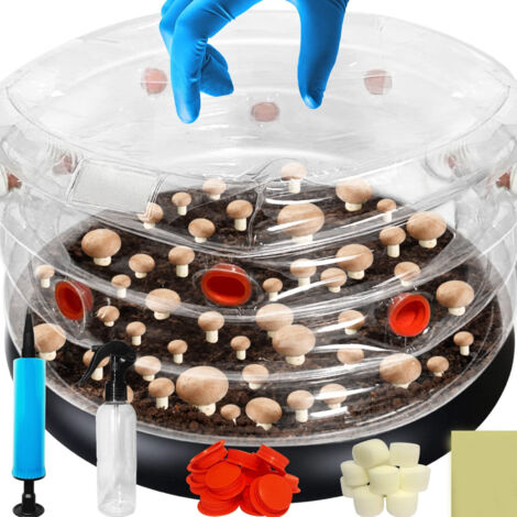Kit de Monotub Champignon Inflatable Mushroom Grow Kit Reusable Mushroom Fruiting Chamber PVC avec Pompe pour Culture à la Maison