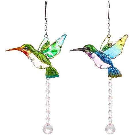Attrape-Soleil Colibri [Décoration Fenêtre] Mano Suncatcher [Vortex de lumière] avec boule de cristal ABS, cadres en fer, taille: 4219cm, couleur: vert, bleu, 1x pendentif (1/5)