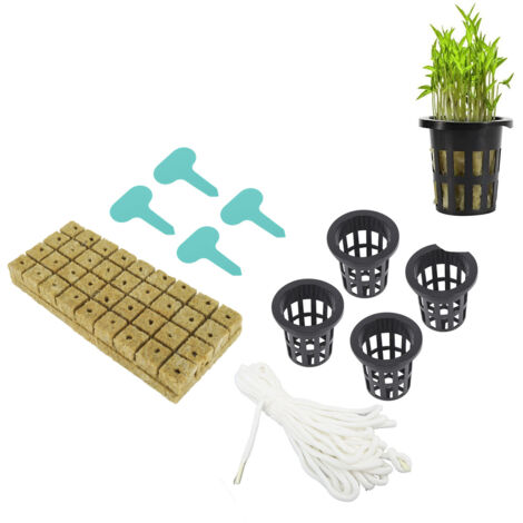 Kit d'Hydroponie Professionnel Rockwool Cubes avec Pots Nets pour Culture Sans Sol - 72 Cubes Rockwool de 1 Pouce et Pots Mesh de 2 Pouces (1/5)