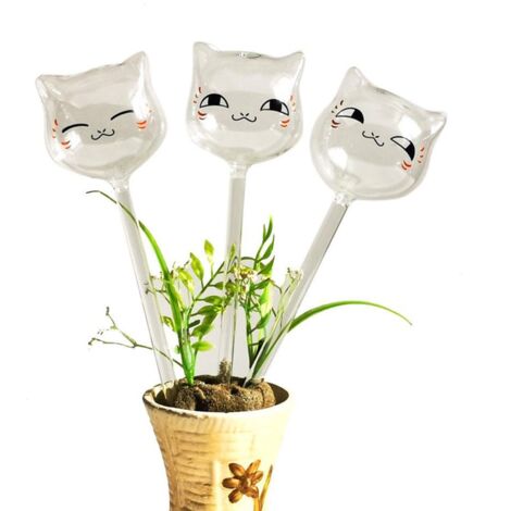 Ampoule d'Arrosage Autonome en Verre Transparent Forme Chat - Outil Pratique pour Plantes - 3 Pièces (24cm) (1/5)