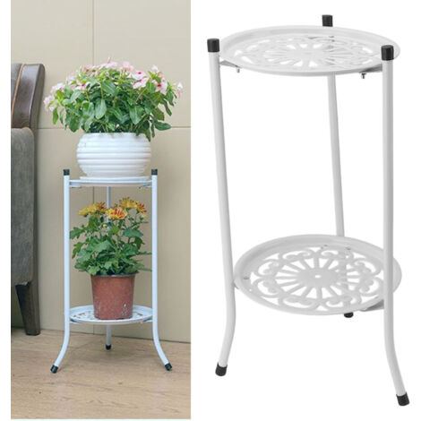 Support étagère fleur 2 niveaux fer blanc 50cm multifonction balcony jardin patio intérieur (1/5)