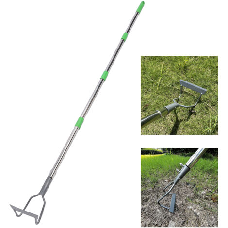 Binette de jardin à manche long en acier inoxydable avec hauteur ajustable (0.5m/0.8m/1.3m/1.7m) pour désherbage, semis et aération du sol