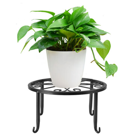 Pot de plante en fer de style minimaliste - Socle bas pour plantes d'intérieur/de balcon - Meuble jardin pour pot de fleurs et vase - Dimensions: 22x22x12cm / Noir (1/5)