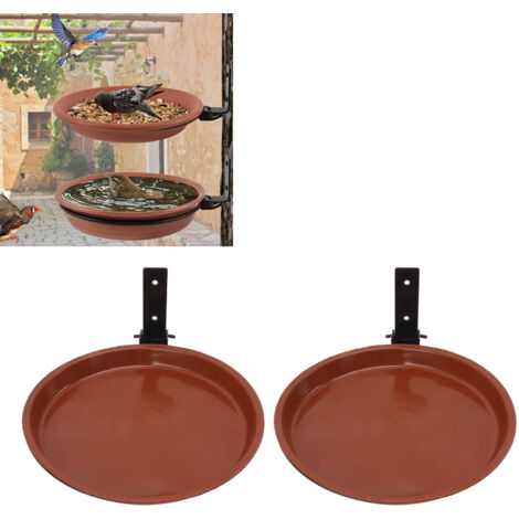 [Abreuvoir pour Oiseaux à Fixation sur Arbre] + [Support Métal Solide] + [Bac en Plastique Patiné] + [Grande Capacité Kit 2 Pots 2 Supports avec 6 Clips 4 Vis] (1/5)